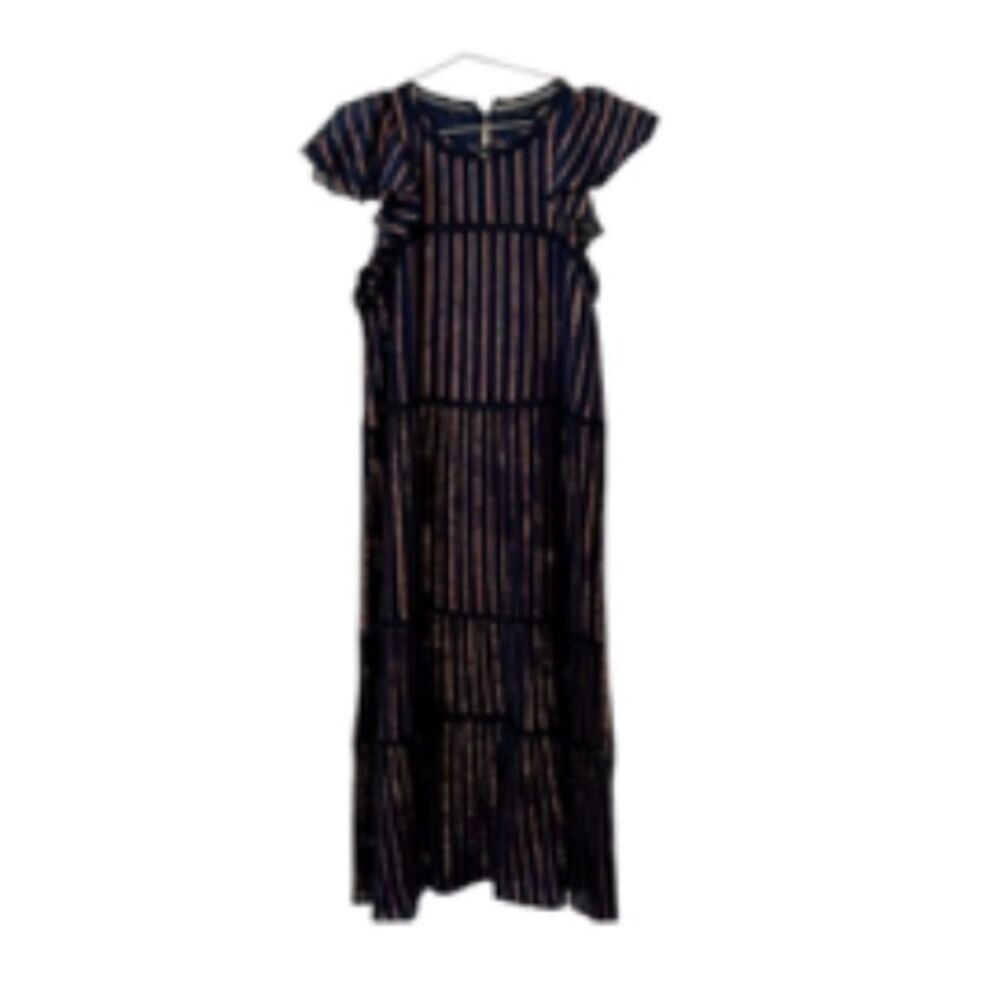 Tintoretto blue maxi dress with metallic gold threads side large